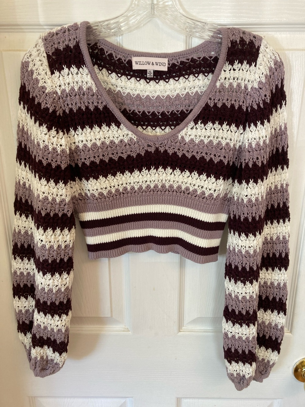 Willow & Wind Lavender Stripe Crochet Crop Top